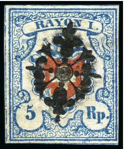 Stamp of Switzerland / Schweiz » Rayonmarken » Rayon I, hellblau, ohne KE (STEIN B3) Type 34 B3/RU, farbfrisch und gut bis breit gerandete