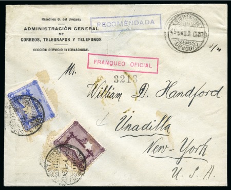 URUGUAY: 1930 (Jan 31) Official envelope with Olympics 2c and 8c