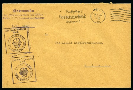 Stamp of Olympics » 1936 Berlin » Special Postmarks 1936 Envelope with "Kommando der Marine-Station der Ostsee Marinestab der XI.Olympiade und Kieler Woche 1936"