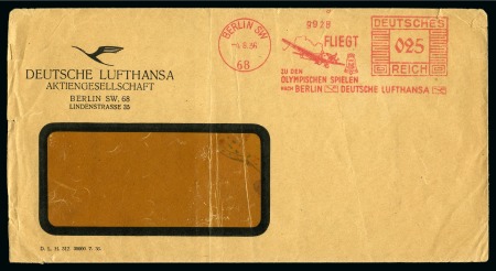 Stamp of Olympics » 1936 Berlin » Special Postmarks 1936 (Aug 4) Berlin “Fliegt zu den Olympischen Spielen nach Berlin - Deutsche Lufthansa"