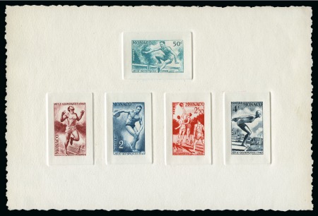 Stamp of Olympics » 1948 London MONACO: 1948 St. Moritz/London pair of collective die proofs for the set of 9 stamps