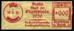 1936 "Berlin / Zeit im / Olympi= / pionen 1936" official 008pf slogan machine cancel from City Hall of the Charlottenburg district