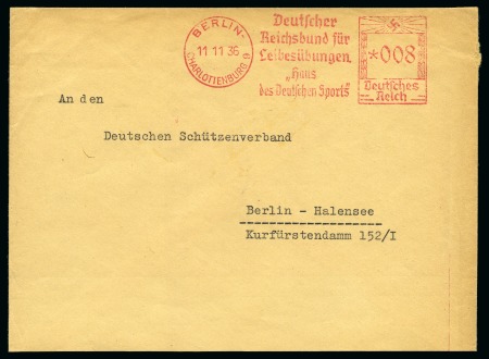 1936 (Nov 11) "Deutscher Reichsbund for Leibesübungen" slogan machine frank