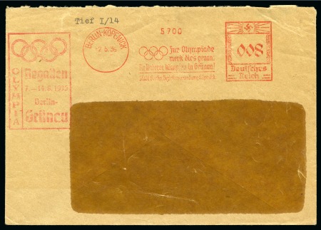 Stamp of Olympics » 1936 Berlin » Special Postmarks 1936 (May 2) "Zur Olympiade merk' dir's genau: die Ruderer kämpfen in Grünau!" machine frank
