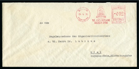 Stamp of Olympics » 1936 Berlin » Special Postmarks 1936 (Jun 27) "XI. OLYMPIADE / BERLIN 1936" Charlottenburg slogan 012pf machine frank