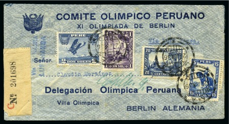 Stamp of Olympics » 1936 Berlin 1936 (Jun 27) Peru Olympic Committee printed envelope sent to the Olympic Village