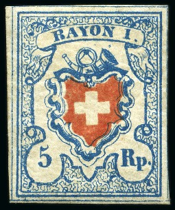 Stamp of Switzerland / Schweiz » Rayonmarken » Rayon I, hellblau, ohne KE (STEIN A3) Type 33 A3/U, sehr farbfrisch und sehr gut gerandet