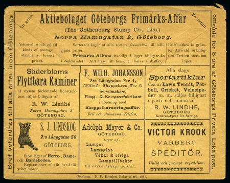 1888 Swedish local post postal stationery cover with advert for a sports wholesaler