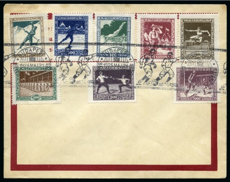 1925 Hungary Sports set of 8 tied to unaddressed cover with football cancel