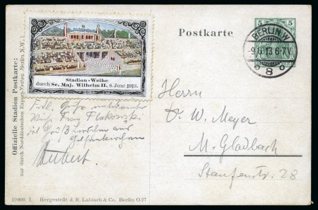 Stamp of Olympics » 1912-1916 Intervening Championships 1913 (Jun 9) 5pf Official stadium postal stationery card cancelled by Berlin cds