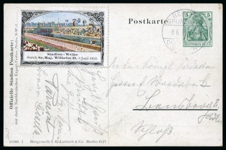 Stamp of Olympics » 1912-1916 Intervening Championships 1913 (Jun 8) 5pf official postal stationery card with "BERLIN / GRUNEWALD / DEUTSCHES / STADION" cds