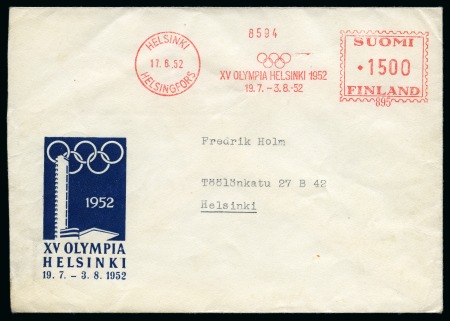 1952 Helsinki official printed envelope with Olympic slogan machine frank