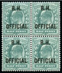 ROYAL HOUSEHOLD: 1902 1/2d Blue-green mint nh block of four