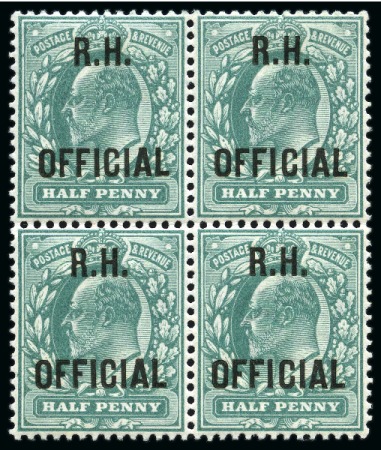 Stamp of Great Britain » Officials ROYAL HOUSEHOLD: 1902 1/2d Blue-green mint nh block of four