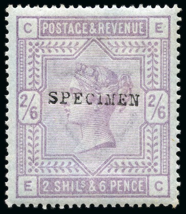 Stamp of Great Britain » 1855-1900 Surface Printed 1883 2s6d Lilac on blued paper with SPECIMEN type 9