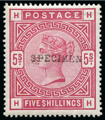 Stamp of Great Britain » 1855-1900 Surface Printed » 1883-84 & 1888 High Values 1883 5s Crimson HH with SPECIMEN type 9 ovpt