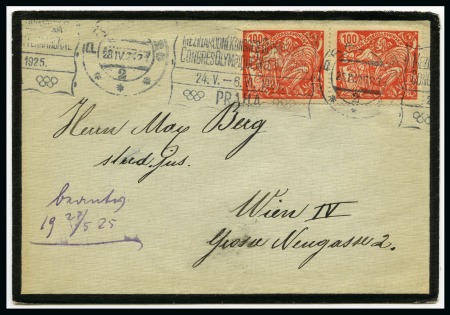 1925 Prague Olympic Congress slogan roller cancel on cover