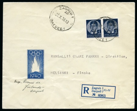 1940 Helsinki printed envelope from the Yugoslav-Finnish Honorary Committee promoting the Games