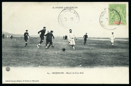 ST. PIERRE & MIQUELON: 1913 Picture postcard of a football match sent to Denmark
