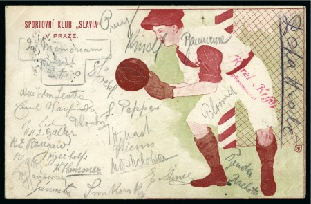 1899 (Dec 12) Illustrated postcard of Slavia Prague signed by the players