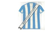 ARGENTINA: Five items incl. fabric in the shape of the Racing Club shirt signed