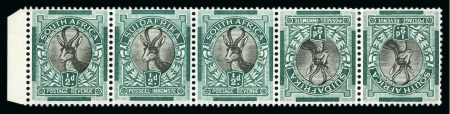 Stamp of South Africa » Union & Republic of South Africa 1930-44 1/2d Black & Green TÊTE-BÊCHE in mint strip of five