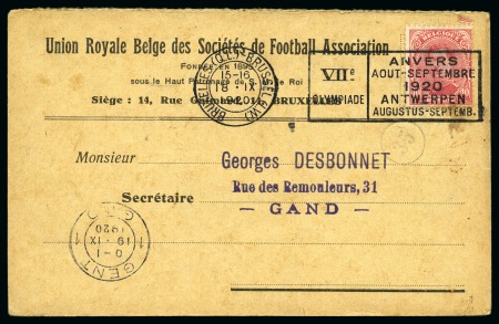 Stamp of Olympics » 1920 Antwerp 1920 Antwerp "Union Royal Belge des Socétés de Football Association" printed postcard