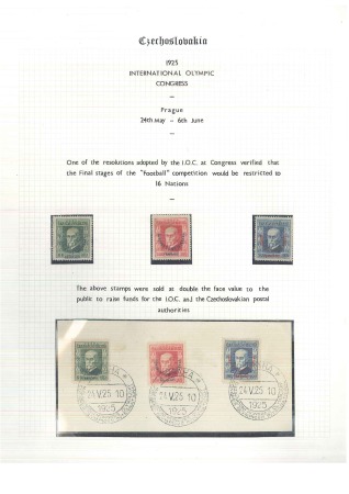 1925 Olympic Congress group with the stamps, postal stationery and cancels