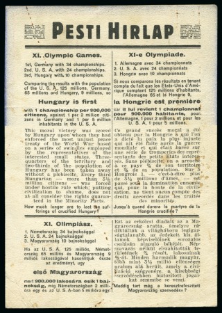 Stamp of Olympics » 1936 Berlin » Postcards & Photographs 1936 (Aug 31) "Justice for Hungary!" printed protest card saying that they were the true winners of the Olympics
