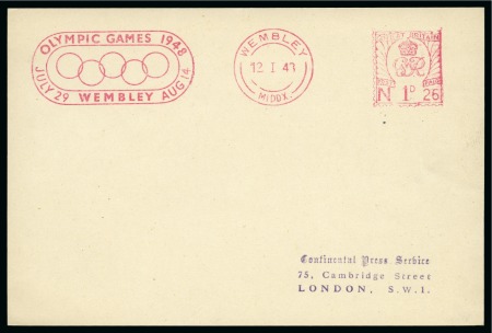 1948 London Wembley Olympic slogan 1d machine frank on a postcard