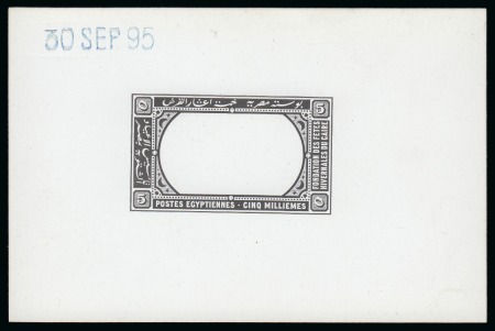 1895 Winter Festivals Foundation De La Rue die proof of the frame of the 5m in black on glossy card