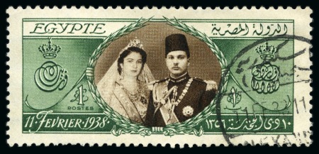 Stamp of Egypt » Commemoratives 1914-1953 1938 King Farouk's 18th Birthday £E1 used with 11 FE 38 Alexandria cds