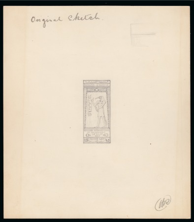 1925 International Geographical Congress, original 15m pencil-drawn essay of the accepted design on thick card
