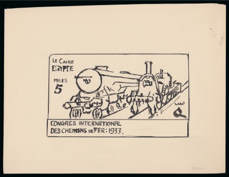 1933 International Railway Congress 5m enlarged hand drawn ink essay on beige card