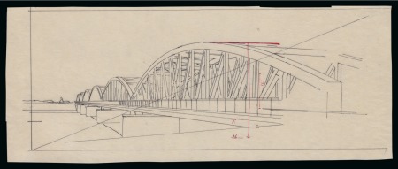1933 International Railway Congress group of five hand drawn unadopted essays in ink depicting the Dessuq Bridge (1) and Zifta Bridge (4)