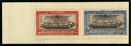 Stamp of Egypt » Commemoratives 1914-1953 1926 International Navigation Congress complete set of three with COLONIAS specimen hs affixed to pieces of archive page from the Goa postal archive