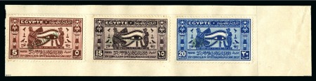 Stamp of Egypt » Commemoratives 1914-1953 1937 15th Ophthalmological Conference complete set of three with "SPÉCIMEN" specimen hs affixed to piece of archive page from the Goa postal archive