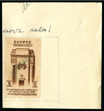 Stamp of Egypt » Commemoratives 1914-1953 1936 15th Agricultural and Industrial Exhibition complete set of four with "SPÉCIMEN" specimen hs affixed to pieces of archive page from the Goa postal archive