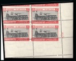 1933 International Railway Congress complete set of four with Royal oblique perforations in mint nh lower right corner plate blocks of four
