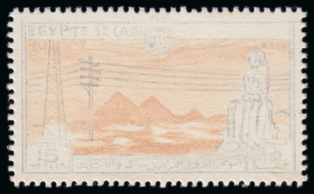 Stamp of Egypt » Commemoratives 1914-1953 1938 International Telecommunications Conference pencil and handpainted essay for an unadopted design on perforated carton paper