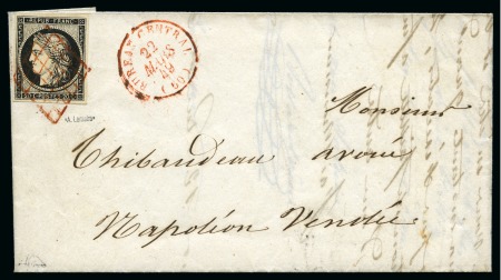Stamp of France » Type Cérès de 1849-1850 1849, Extraordinaire combinaison d'une grille rouge sur Cérès 20c noir