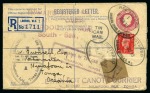 1939 (Jun 9) KGV registered envelope sent to Tonga with Tin Can Mail cachets