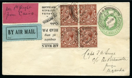 Stamp of Great Britain » King George V 1927 (Mar 31) Kenya-Sudan flight, incoming postal stationery cover from the UK
