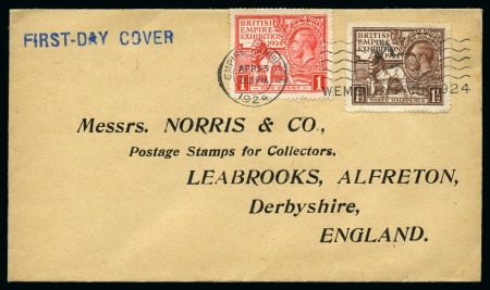 1924 (Apr 23) British Empire Exhibition 1d and 1 1/2d first day cover