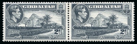 Stamp of Gibraltar 1938-51 2d perf.13 1/2 with watermark sideways variety in mint pair