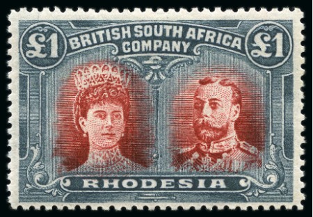 Stamp of Rhodesia 1910-13 Double Heads £1 lake-brown and slate-black, unlisted shade