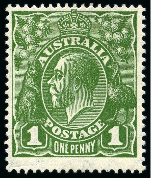 1926-30 KGV 1d sage-green with "saddle on Emu" variety