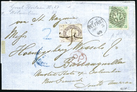 Stamp of Great Britain » 1855-1900 Surface Printed 1869 (Apr 5) Cover from Belfast to Barranquilla fr