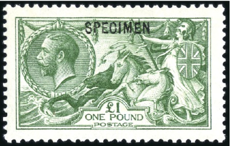 Stamp of Great Britain » King George V 1913 Waterlow £1 green Seahorse with SPECIMEN over
