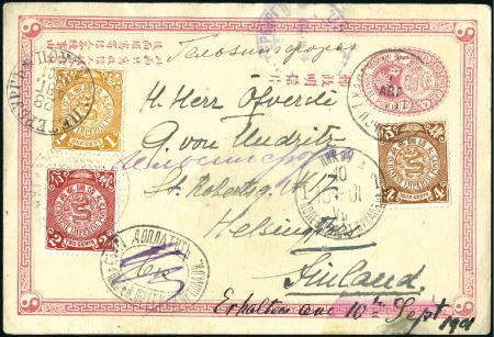 1901 Chinese postal stationery card uprated CIP 1c